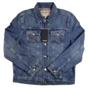 NWT True Religion Denim Blue Men’s Size L Jesse SN Blue Stitch Trucker Jacket